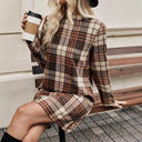 Chic Checkered Mini Dress with High Collar