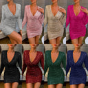 Chic Mini Dress with Deep V-Neck and Long Sleeves
