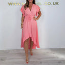 Elegant Women's High-Low Ruffle Wrap Dress