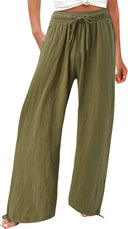Chic Women's Wide-Leg Summer Trousers with Elastic Waist and Side Pockets