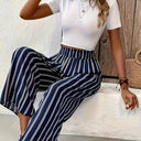 Striped Women's Summer Pants with Elastic Waistband