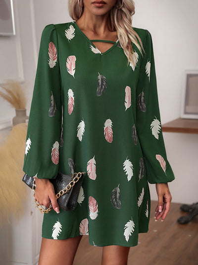 Floral Feather Short Sleeve Women's Dress