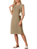 Chic Midi Dress with Side Slits and Round Neck