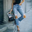 Trendy High-Waisted Jeans with Frayed Accents and Stylish Rips