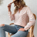 V-Neck Women's Blouse with Lace Design