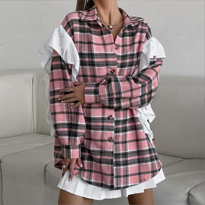 Ruffle-Accented Checkered Women's Blouse