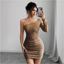 Sparkling Asymmetrical Strap Cocktail Dress for Women
