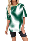 Women's Striped Oversized Round Neck Tee with Contrast Accents