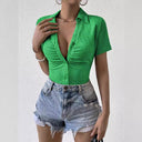 Textured V-Neck Women's Short Sleeve Blouse