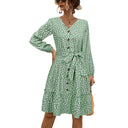 Chic Women's Buttoned V-Neck Dress with Adjustable Belt