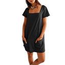 Chic Women's Tunic Dress with Square Neckline and Pockets