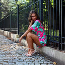Floral Print Women's Beach Dress with Waist Tie