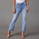 Chic Women's Frayed Hem Jeans with Trendy Distressed Style