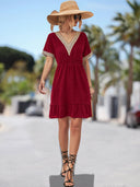 V-Neck Women's Dress with Lace Accents