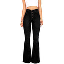 High-Waisted Flared Jeans with Chic Button Detail