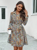 Bohemian-Inspired Women's Shirt Dress with Waist Belt and Vibrant Print