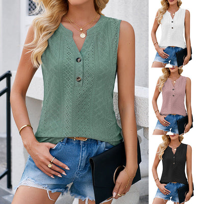 Chic Women's Eyelet Blouse with Button Placket