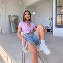 High Waist Frayed Hem Denim Shorts for Women
