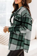 Chic Women's Long-Sleeve Checkered Blouse with Pocket Design