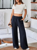 Chic Women's Elastic Waist Pants with Pockets