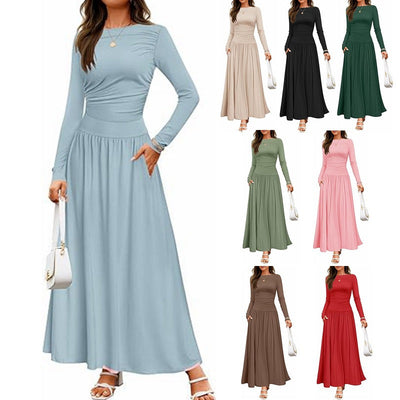 Women's Maxi Dress with Ruffle Accents and Chic Pockets