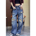Trendy High-Waisted Ripped Women's Baggy Jeans