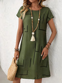 Geometric Print Oversized Women's Dress with Pockets