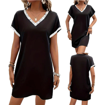 Chic Women's V-Neck Dress with Decorative Hem