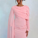 Glamorous Women's Long Sleeve Draped Dress with Flowing Silhouette