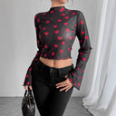 Floral Print Long Sleeve Women's Shirt with Wide Sleeves