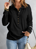 Women's Textured Long Sleeve Blouse with Button-Down Collar