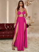 Chic Evening Dress with Sheer Inserts and High Slit
