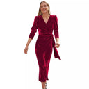 Chic Puff Sleeve Wrap Dress with Gold Accents