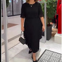 Chic Midi Dress with Sheer Sleeves and Ruffle Details