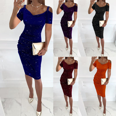Women's Glittering Accent Fitted Wrap Dress