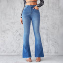 High-Waisted Women's Flared Jeans with Frayed Hem
