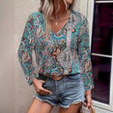 Chic V-Neck Blouse with Paisley Print