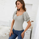 Stylish Women's Puff Sleeve Ruching Bodysuits