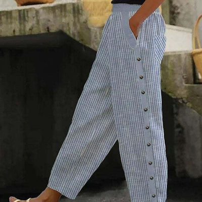 Chic High-Waisted Straight Leg Women's Pants with Stylish Buttons