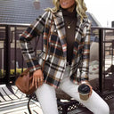 Women’s Checkered Blazer Jacket with Chic Button Accents