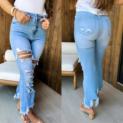Trendy Destroyed High-Waist Flared Jeans for Women