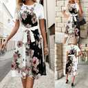 Floral Pattern Women's Sheath Dress with Belt