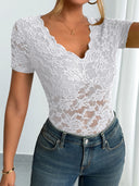 Ladies Lace V-Neck Top with Contoured Cut