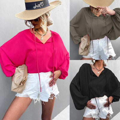 Chic Women's Blouse with Wide Sleeves and Bow Detail