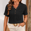 Textured Short Sleeve Blouse with Button Closure