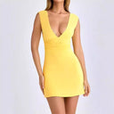 Chic Women's Mini Dress with Deep V-Neck & Ruching