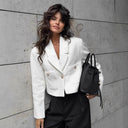 Chic Cropped Blazer with Textured Fabric and Stylish Button Accents