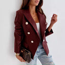 Stylish Women’s Faux Leather Blazer with Double Button Closure
