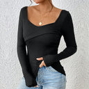 Women's Long Sleeve Bodysuit with Chic Wrap Design and Cozy Cuffs