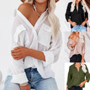 Chic Women's Blouse with Chest Pockets & Rolled Sleeves